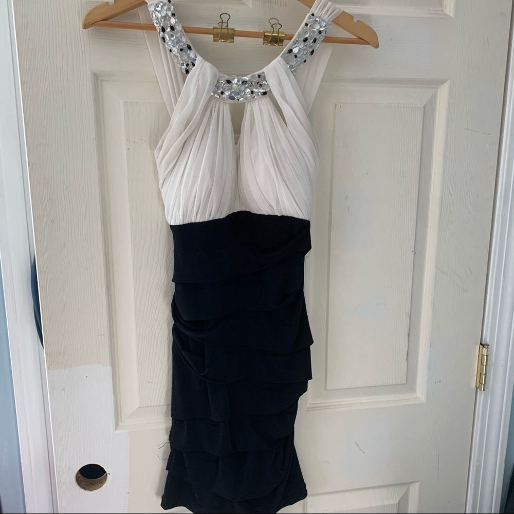 white and black gem semi dress